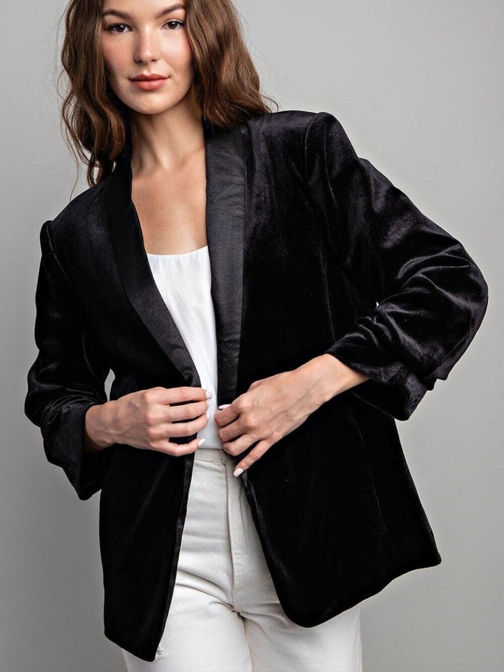 Zara Velvet Open Front Velvet Tuxedo Blazer Jacket